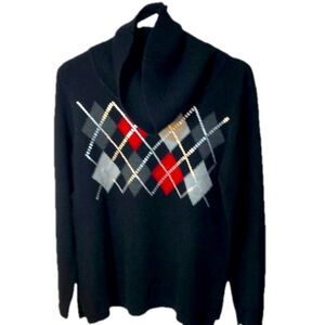 M Karen Scott sequinned plaid cowl neck sweater